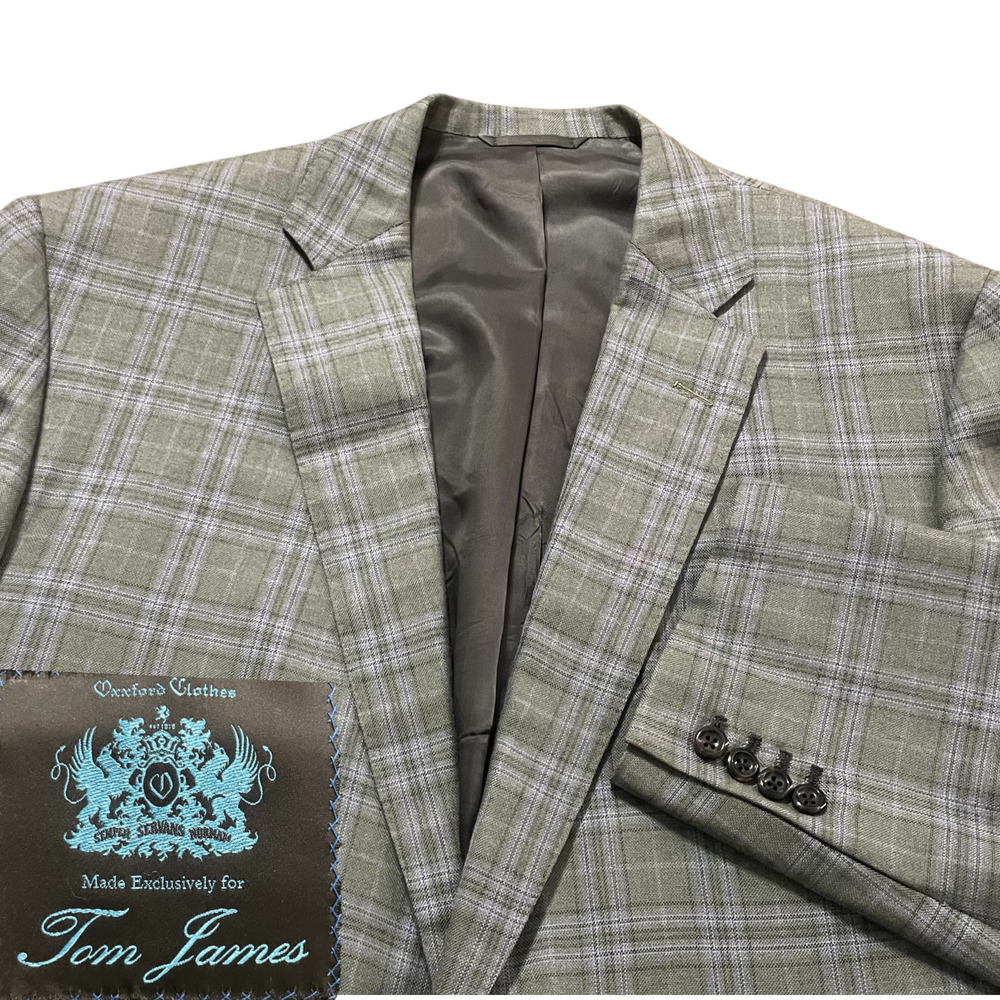 Oxxford Clothes Sport Coat Mens Sz 46 R Green Glen Plaid Cashmere Wool Tom James